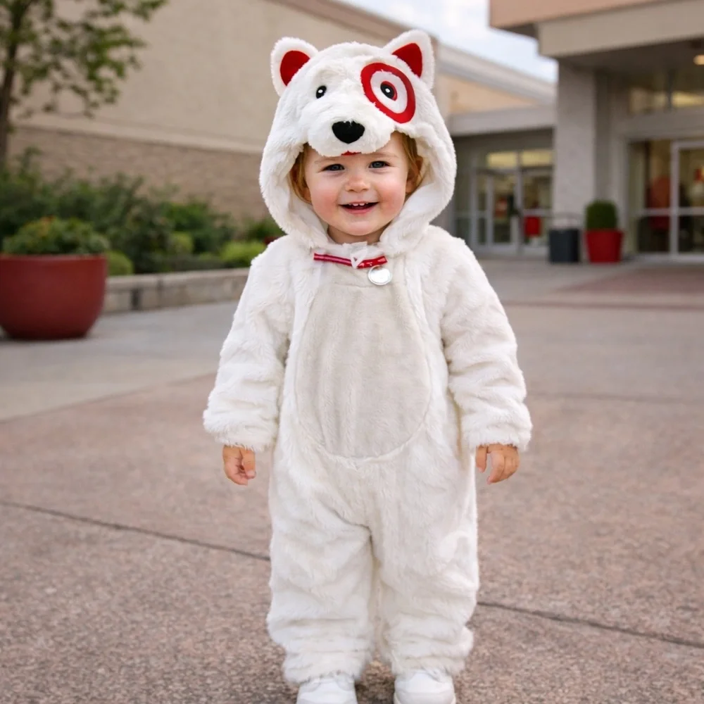 Target Bullseye Dog Costume Toddler 2T 3T Plush Hooded Halloween Mascot