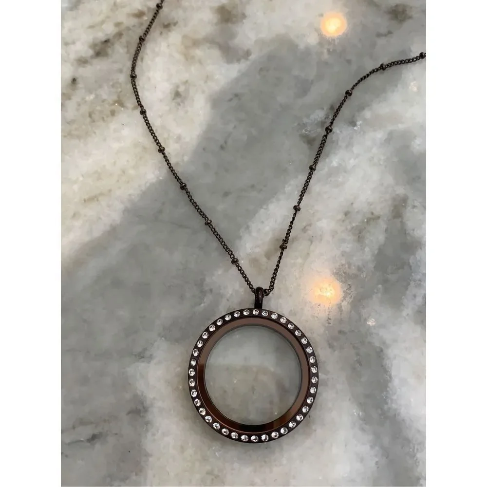 Brown Locket surrounded by Crystals and matching Chain #chocolate brown locket