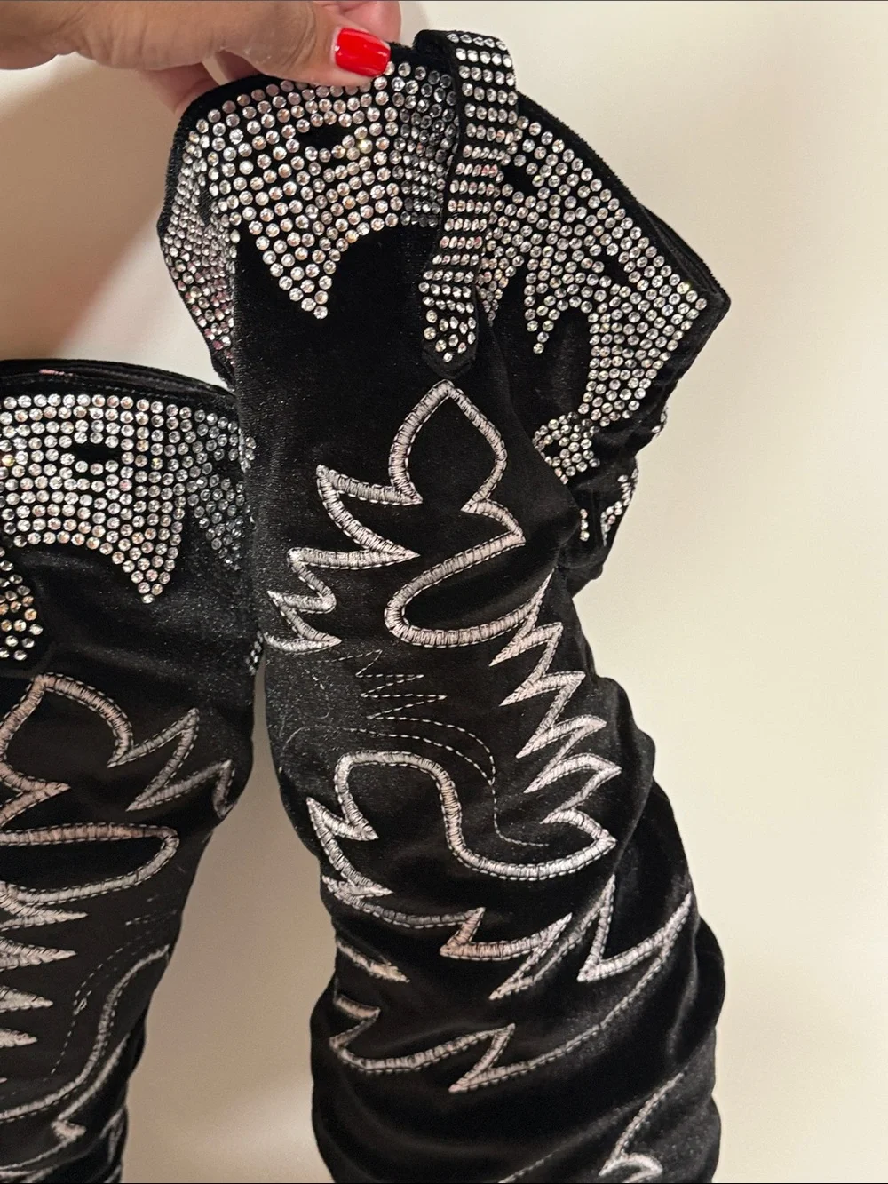 Cape Robbin Lish Velvet Rhinestone Thigh High Slouchy Western Boots