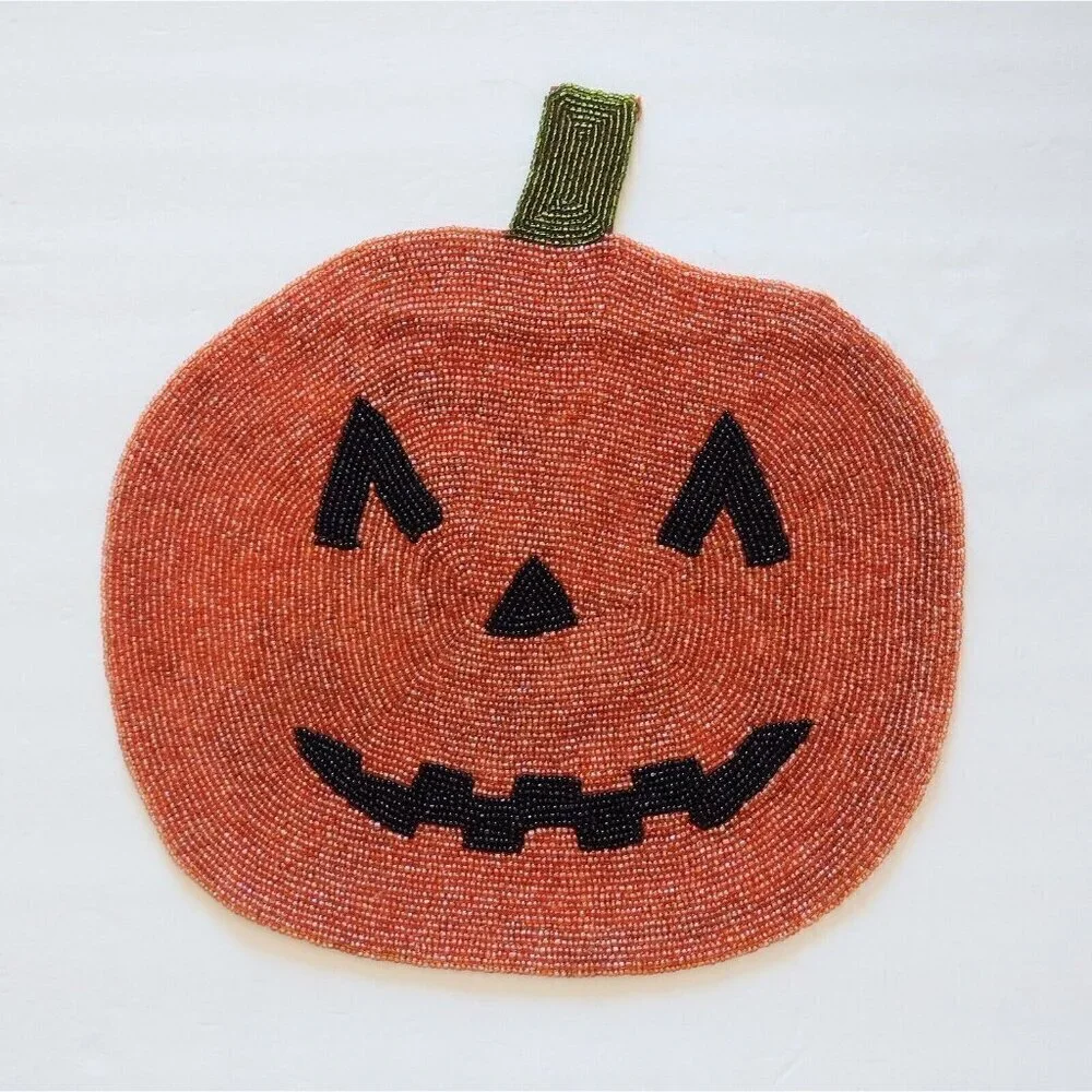Vintage 2005 Target Halloween Beaded Charger 15 X 15 Pumpkin Jack O Lantern