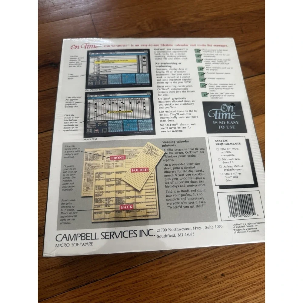Vintage On Time For Windows 3 Calendar & To Do List‎ Manager Software Sealed NOS
