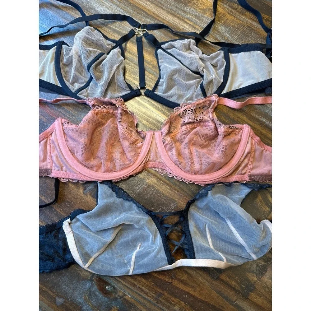 Adore‎ Me Womens Bra Bundle Set of 3 Lace Mesh Strappy Unlined Black Rose 36D