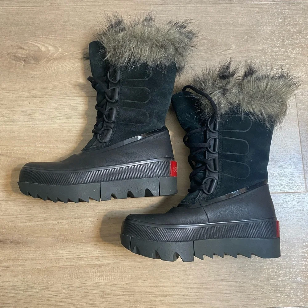 Sorel‎ Joan Of Arctic Next Black Mid-Calf Leather Snow Boots Women's Size 5