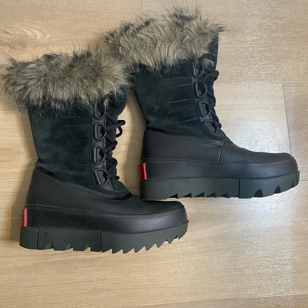 Sorel‎ Joan Of Arctic Next Black Mid-Calf Leather Snow Boots Women's Size 5