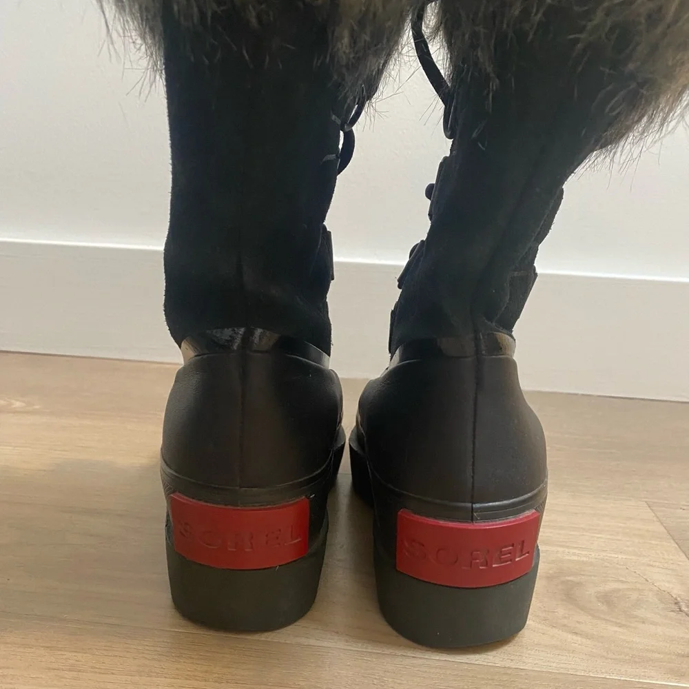 Sorel‎ Joan Of Arctic Next Black Mid-Calf Leather Snow Boots Women's Size 5