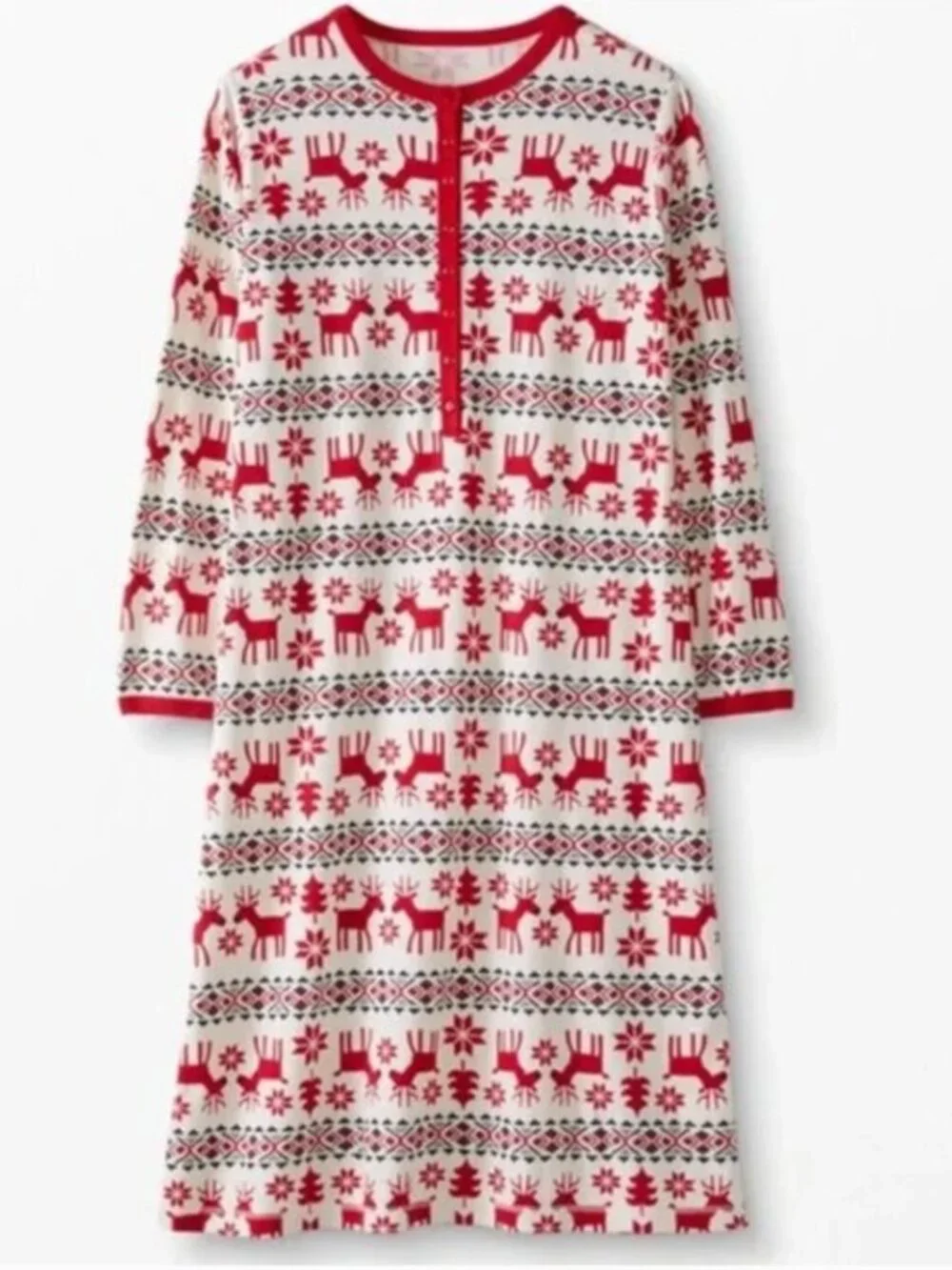 Hanna Andersson‎ Dear Deer Henley Nightgown Long Sleeve Fair Isle Christmas XS