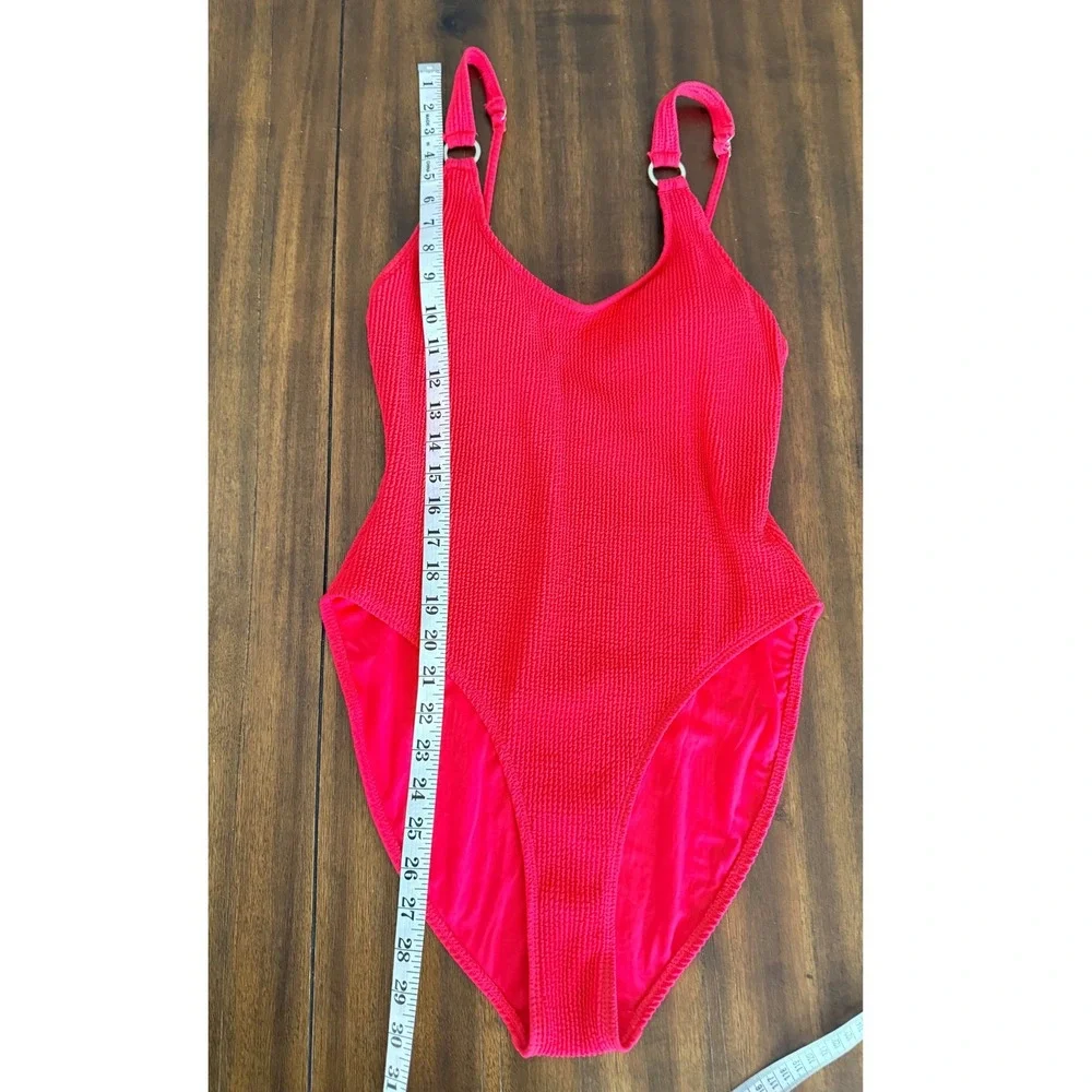 Bikini Bliss Women Hot Pink Crinkle Textured One Piece Swimsuit Size L High Cut