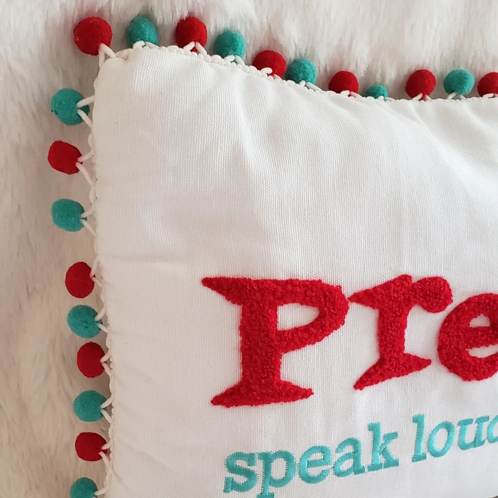 NWT Holiday Pillow with Pom Pom Trim - Presents