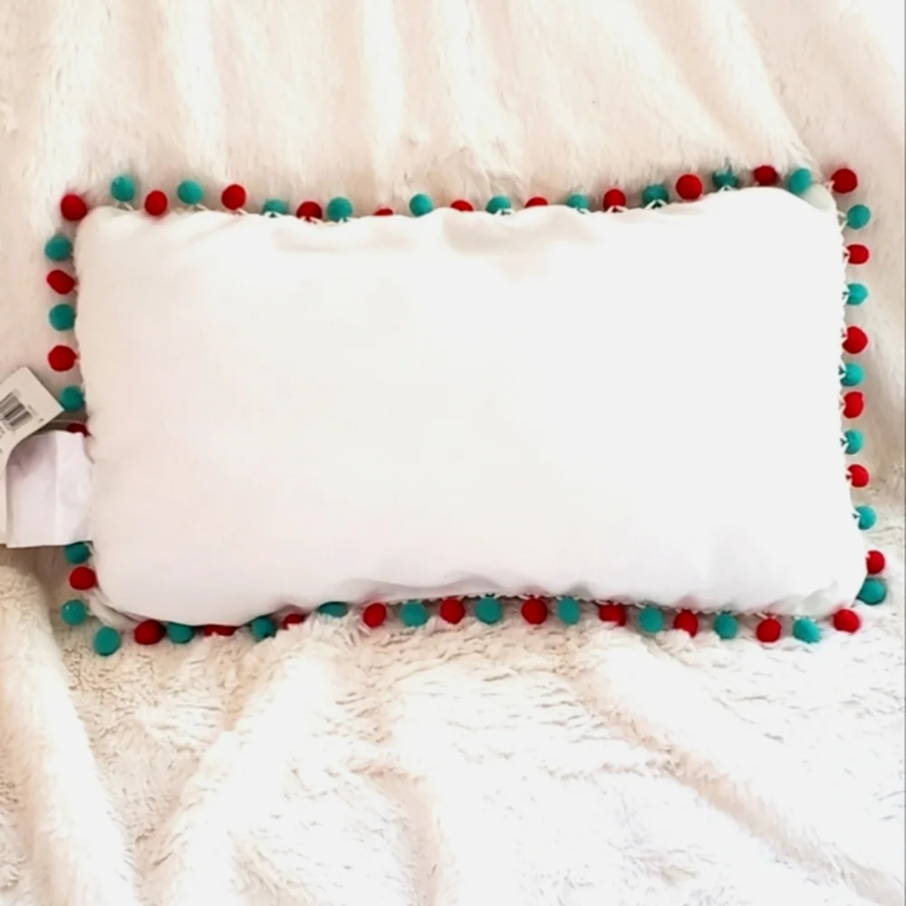 NWT Holiday Pillow with Pom Pom Trim - Presents