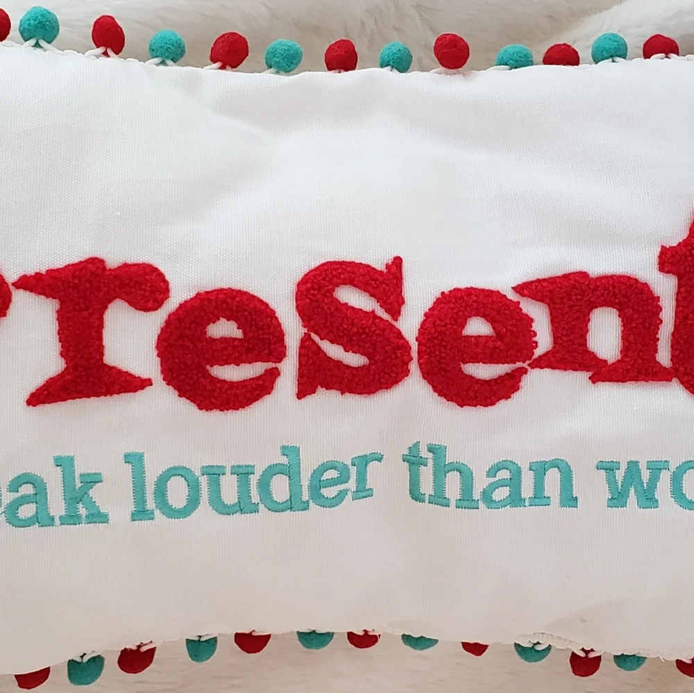 NWT Holiday Pillow with Pom Pom Trim - Presents