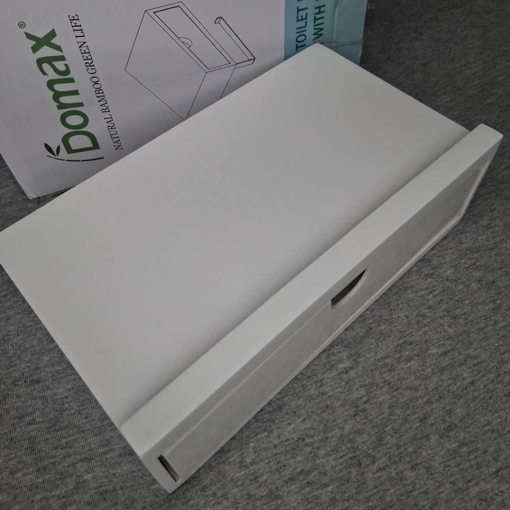 Domax Bamboo Toilet Paper Holder with Shelf Wall Bathroom White (Open Box)