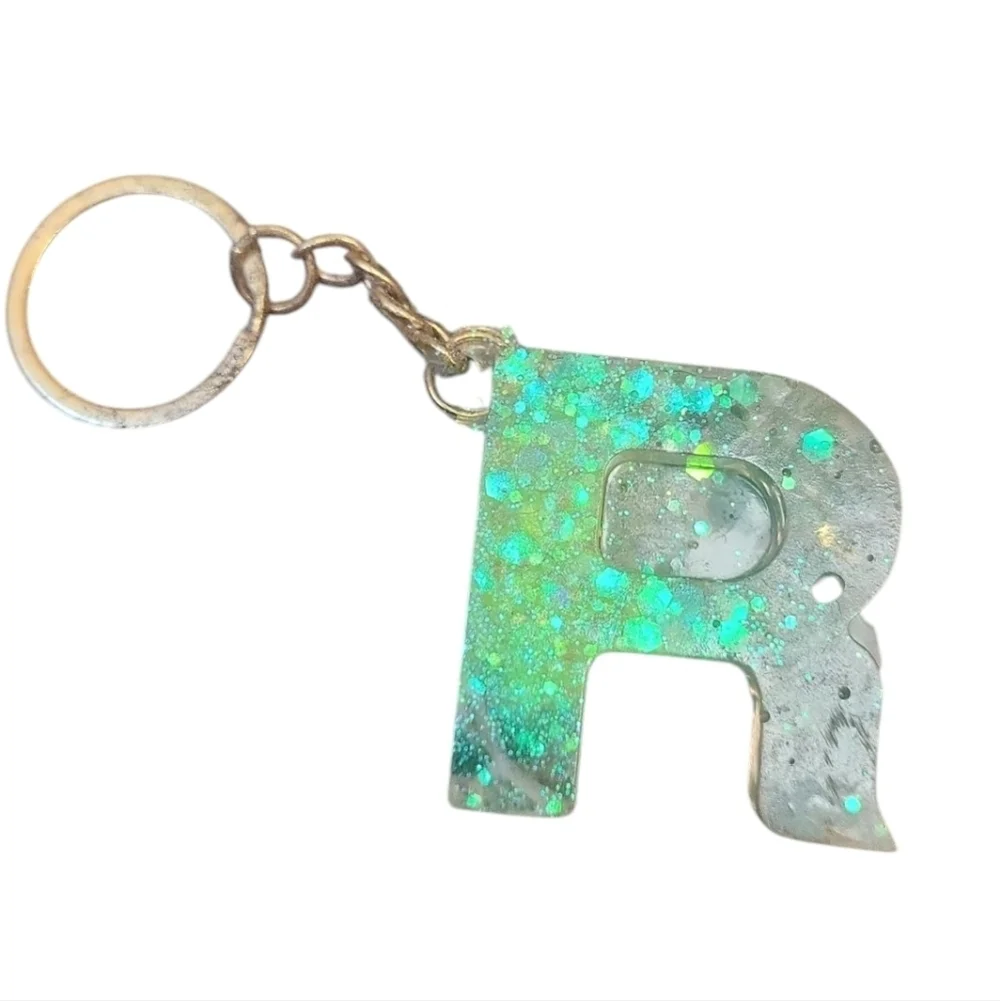 Fortune R Resin Alphabet Letter  Keychain Sparkly Glitter Key Chain Bag