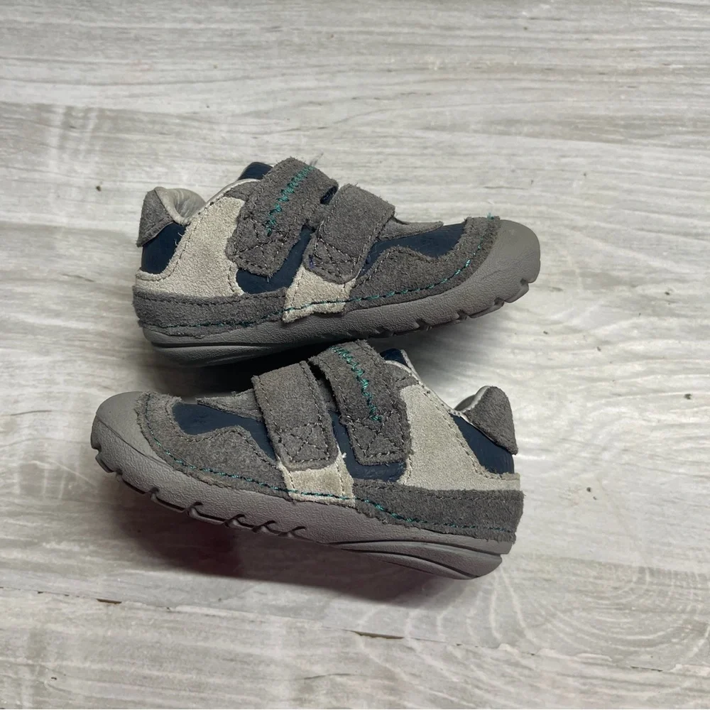 Stride Rite Graham Gray Blue Leather Baby Walker Shoes Size 3