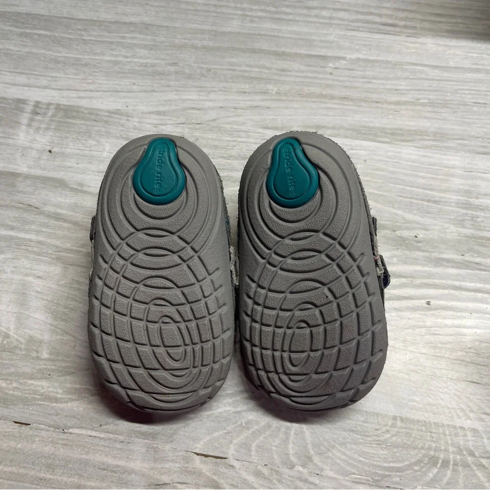 Stride Rite Graham Gray Blue Leather Baby Walker Shoes Size 3