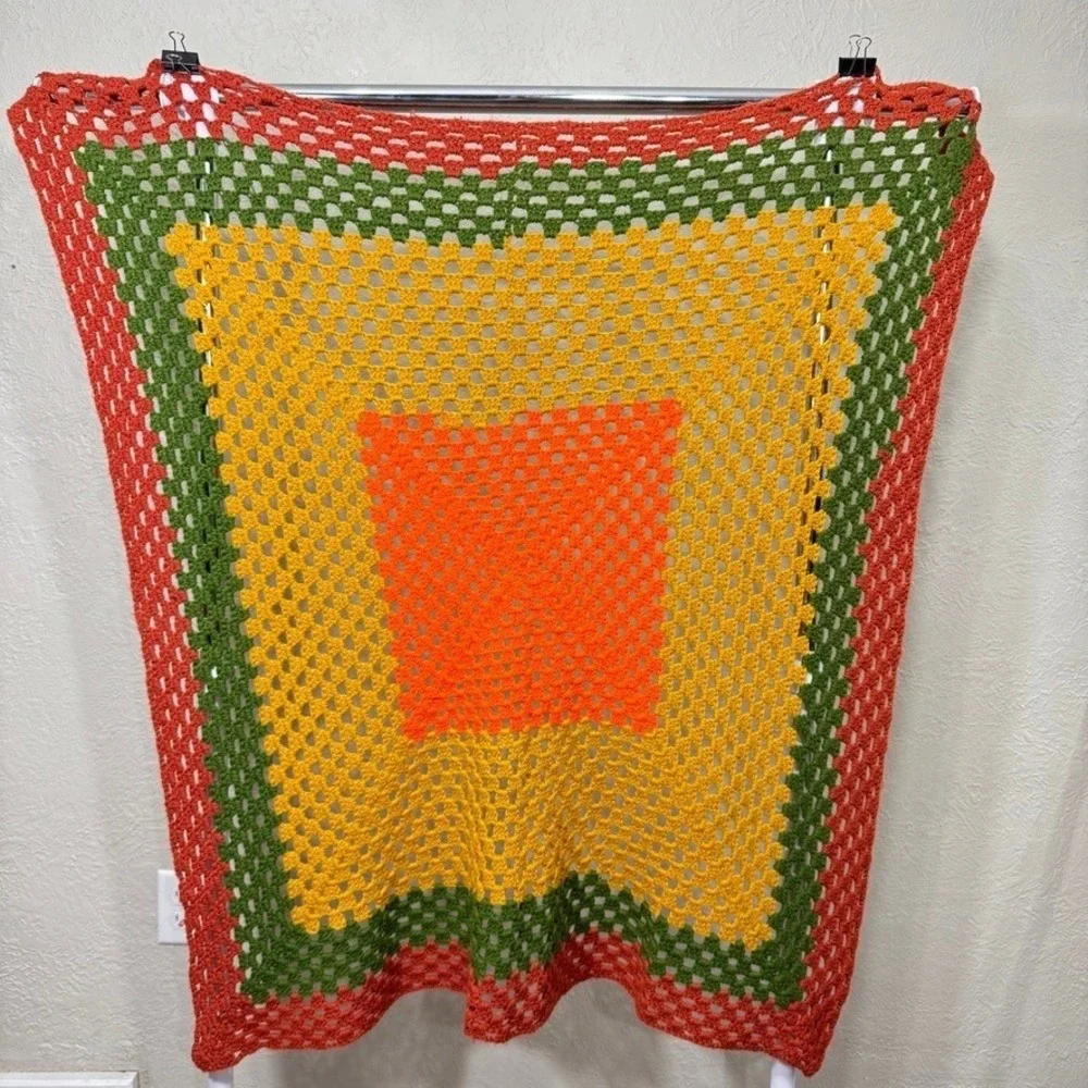 Vintage Handmade Crochet Afghan Throw Blanket 48X48