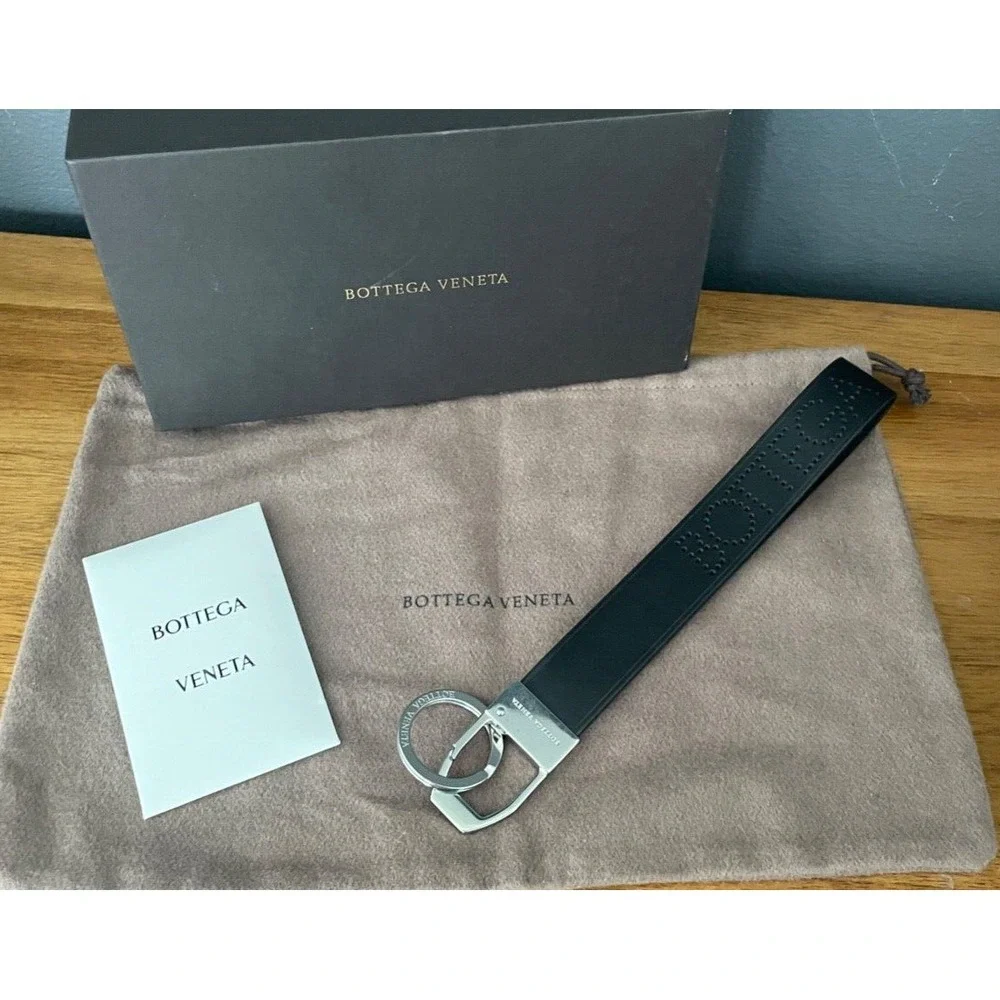 Bottega Veneta Black Perforated Leather Key Chain Key Fob