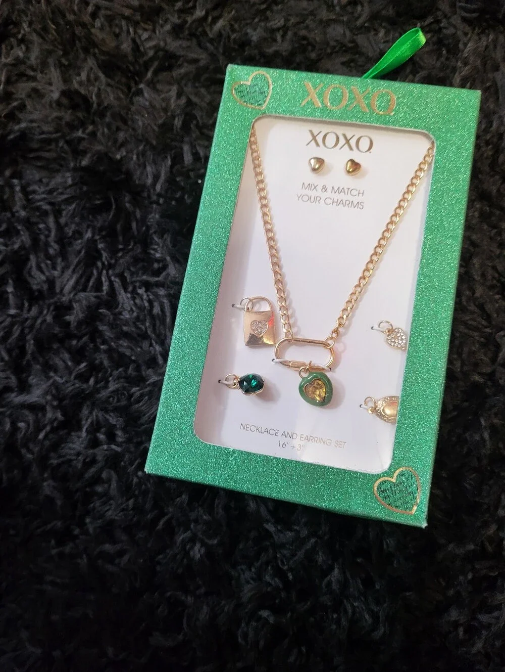 XOXO Gold-Tone Mix & Match Necklace and Earring Set with Green Accents