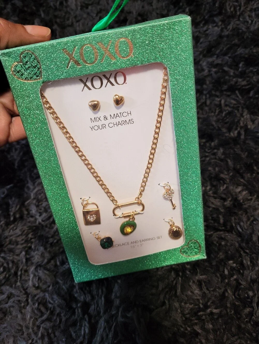 XOXO Gold-Tone Mix & Match Necklace and Earring Set with Green Accents