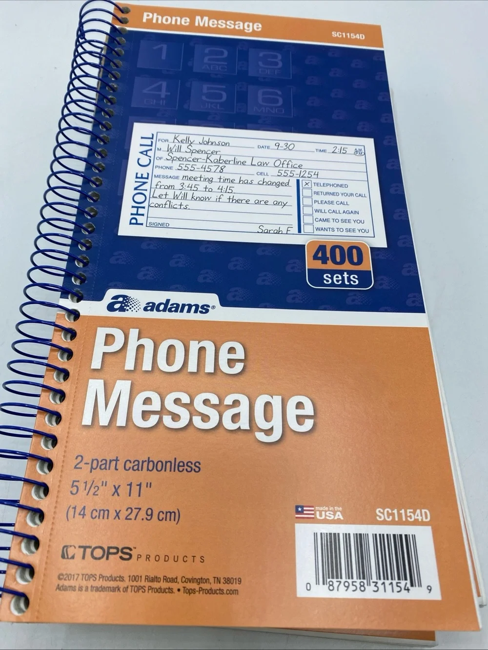 Adams message book