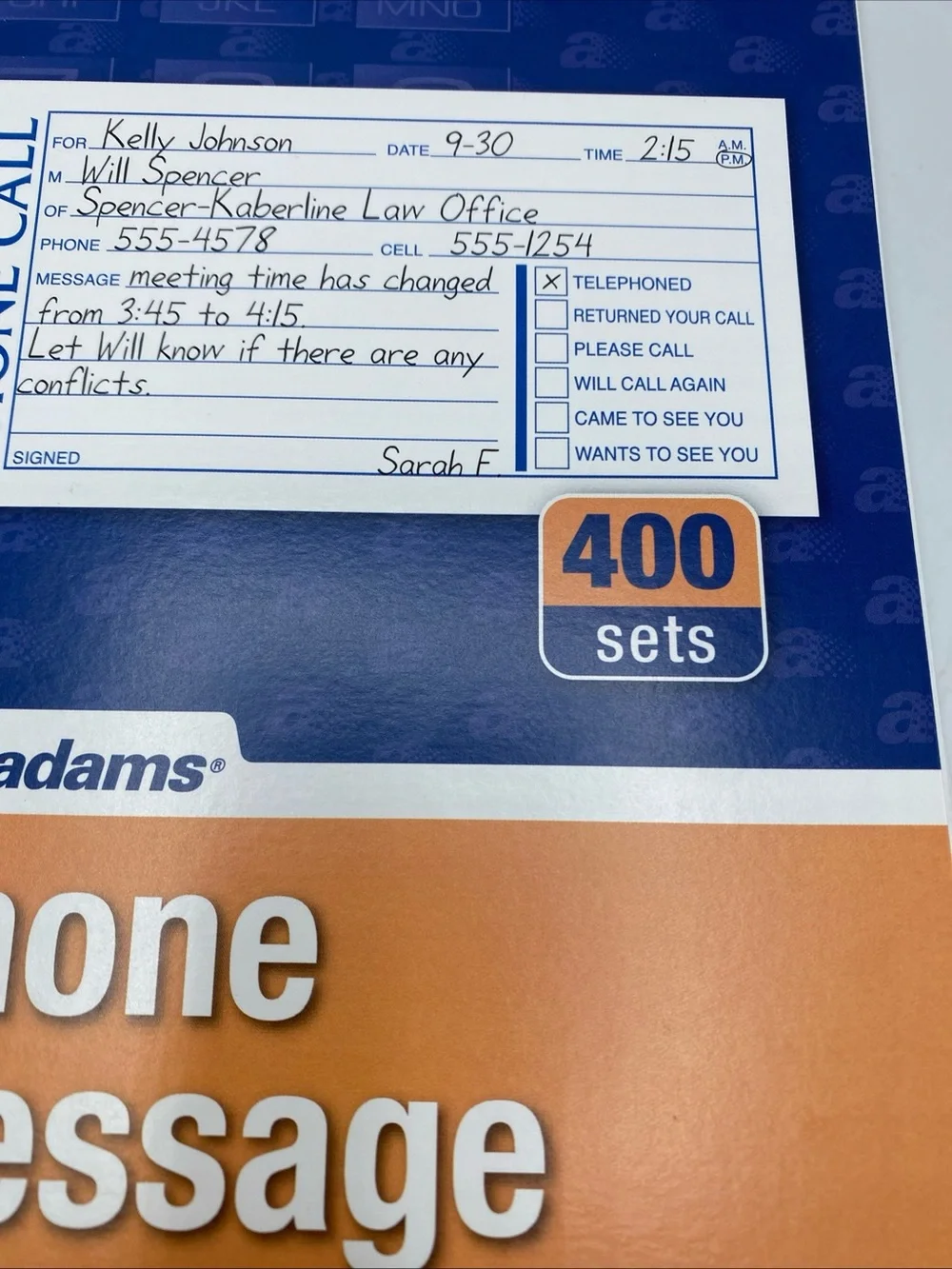 Adams message book