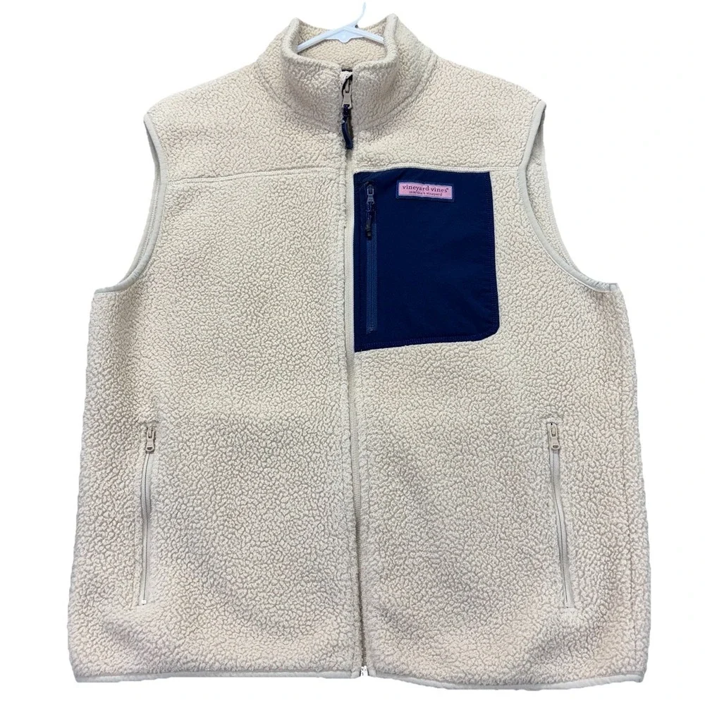 Vineyard Vines Sherpa Stillwater Vest Fleece Mens Medium Full-Zip Camel Gorpcore