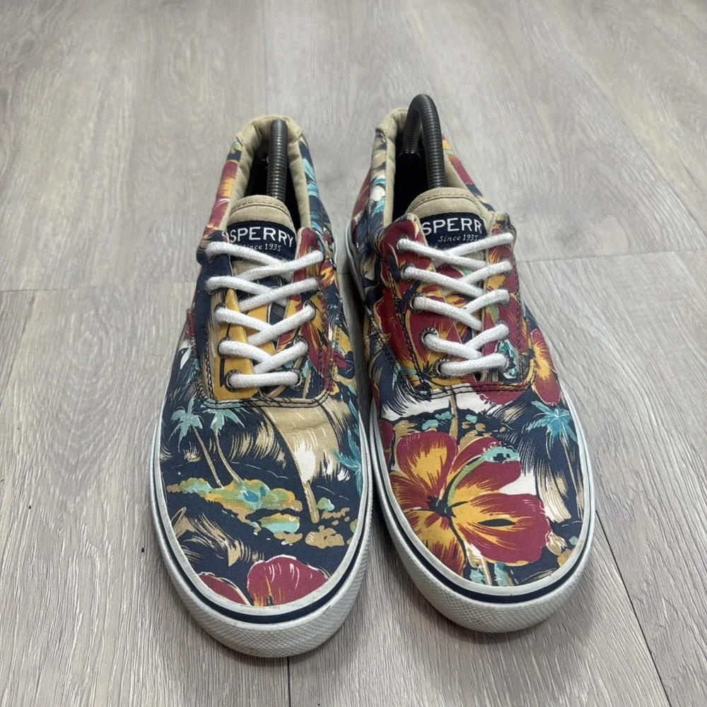 SPERRY Mens 10M Top Sider Canvas Boat Deck Shoes In Floral Print Beach Tropical