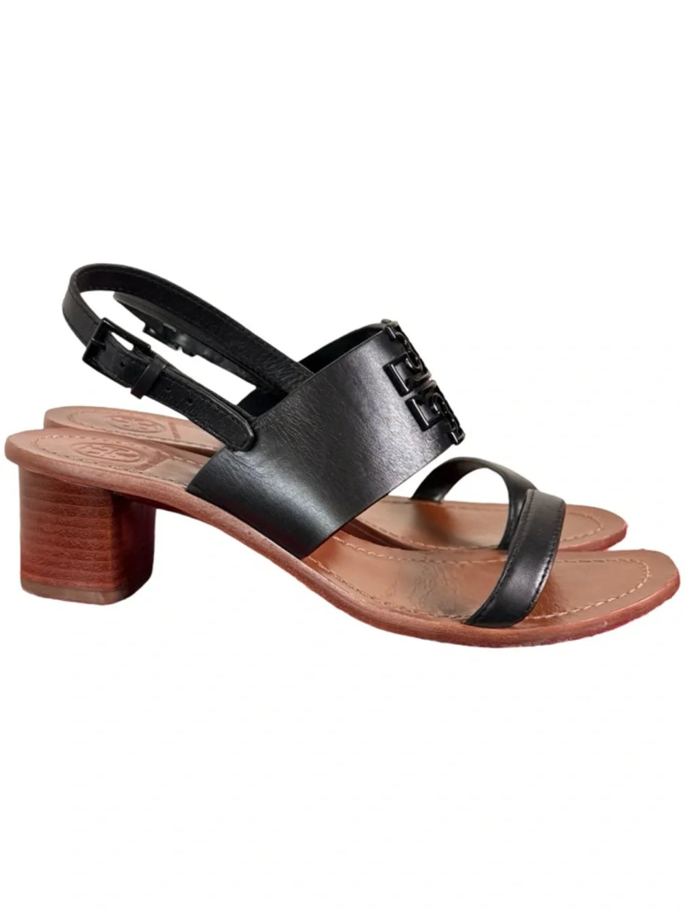 Tory Burch‎ Lowell 2 45mm Black Leather Slingback Sandals Size 7.5