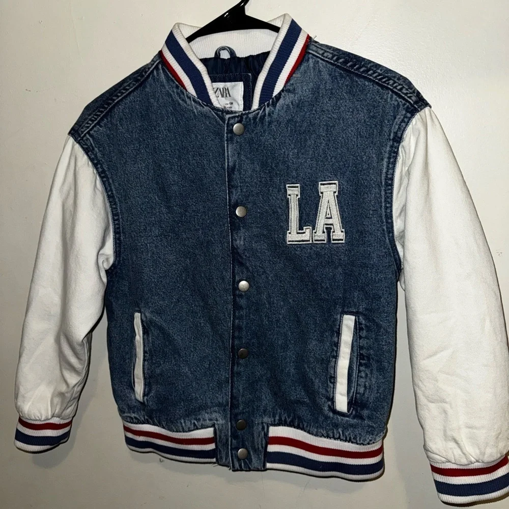 Zara Kids Unisex Denim Varsity Jacket