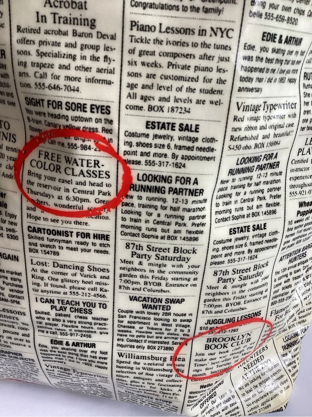 Kate Spade New York Newsprint Canvas Bonton Shopper Tote Bag Classified Ads