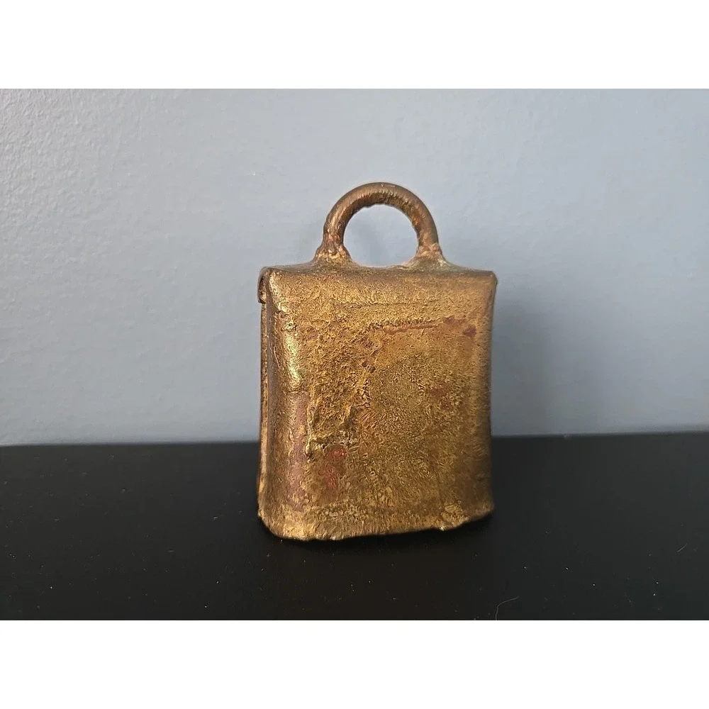 Vintage Brass Cow Bell, Rustic Handcrafted, Fold Over Rivets, 3