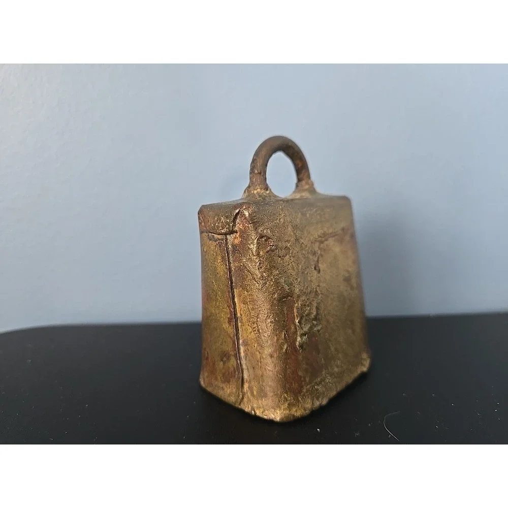 Vintage Brass Cow Bell, Rustic Handcrafted, Fold Over Rivets, 3