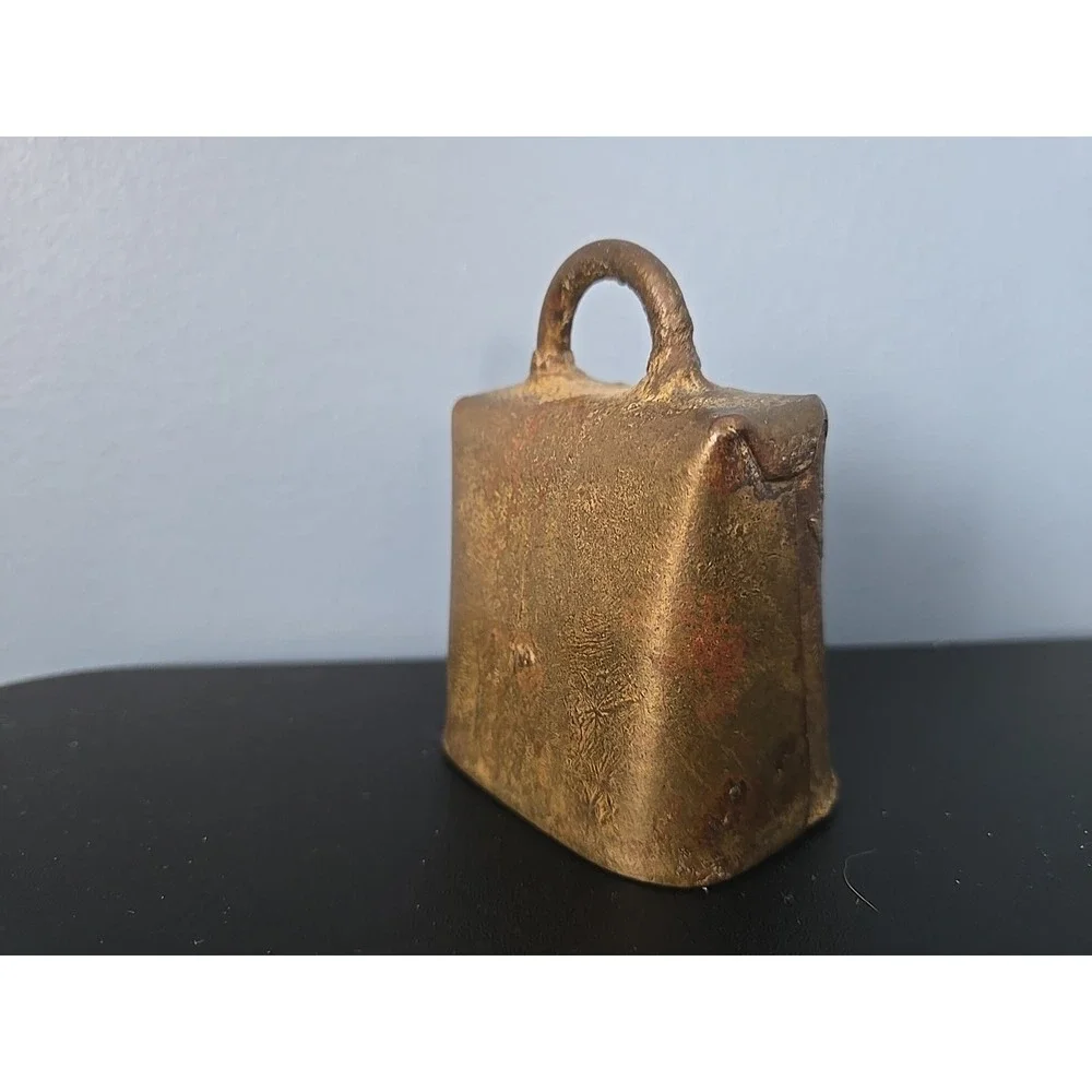 Vintage Brass Cow Bell, Rustic Handcrafted, Fold Over Rivets, 3