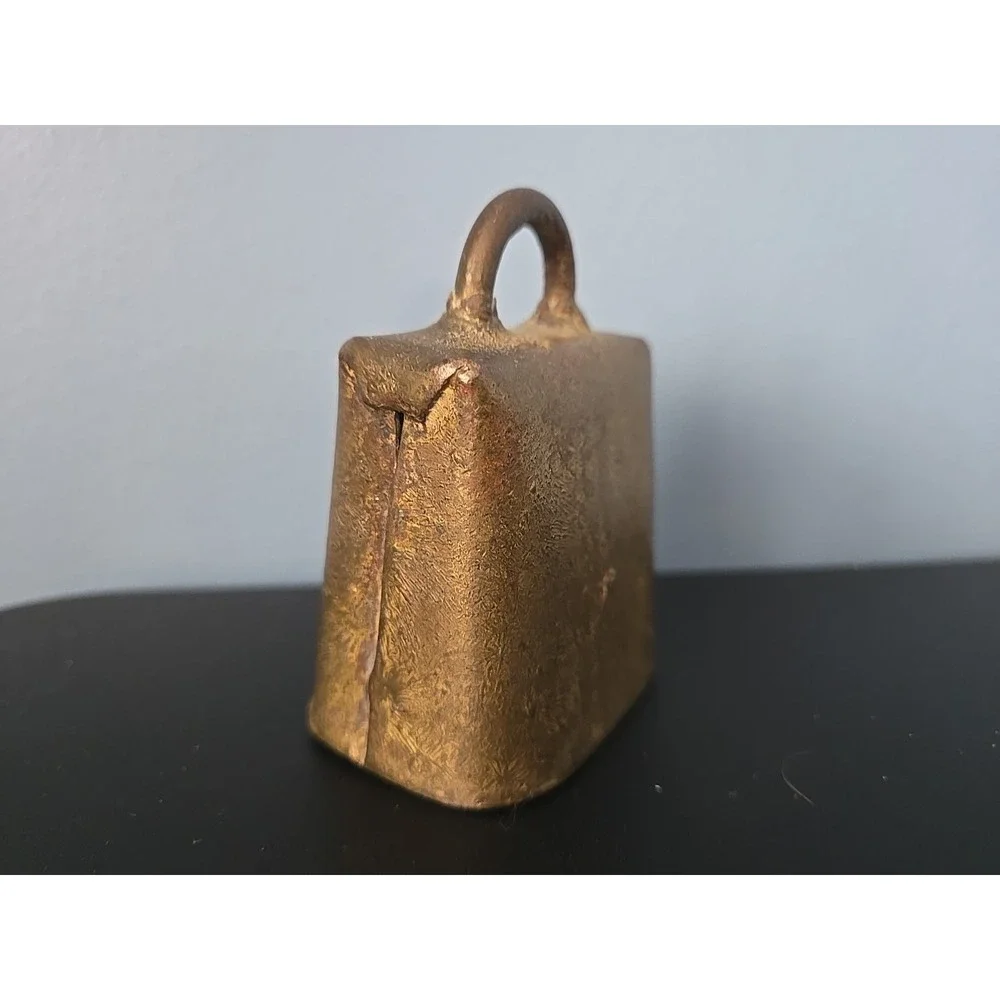 Vintage Brass Cow Bell, Rustic Handcrafted, Fold Over Rivets, 3