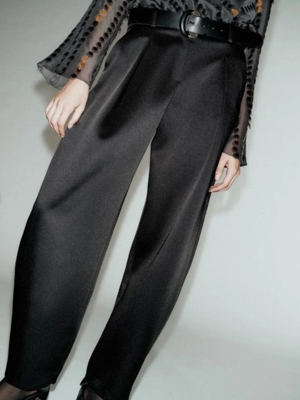 Zara NWT black satin high waisted trousers 9529/877