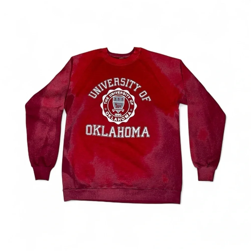 University of Oklahoma Red Sweater with distressed tie dye look