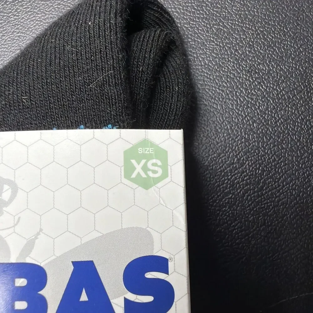 Bombas Youth XS Half Calf Socks in Black With orange And Blue Stripe