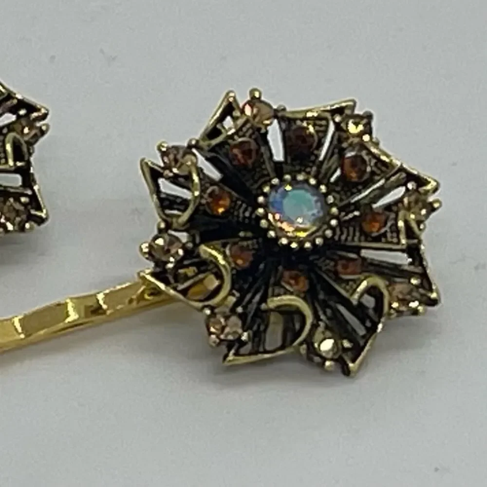 Handmade Amber Brown Rhinestone Set Hair Clips HoCo Wedding Fairy Jewelry NWT