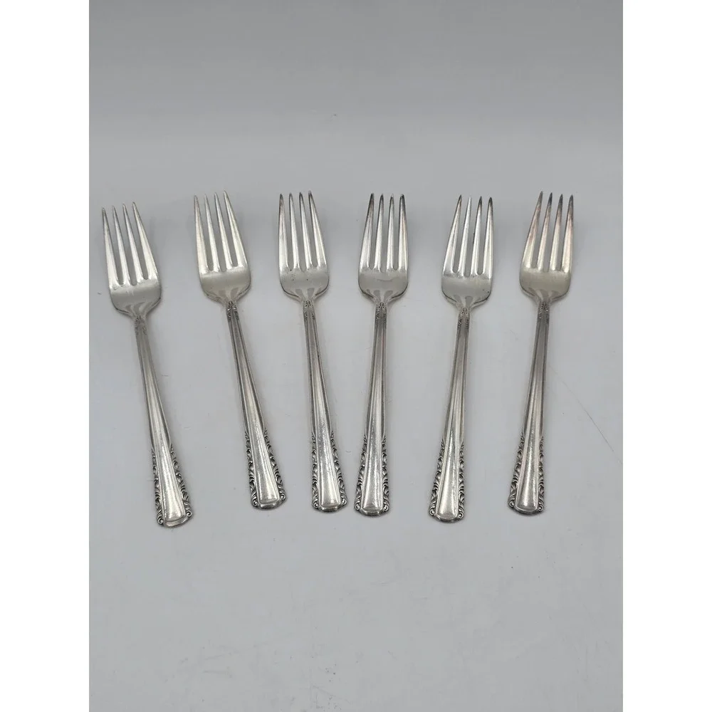6 Holmes & Edwards May Queen Silverplate salad Forks 6.5 Inch IS Inlaid 1951