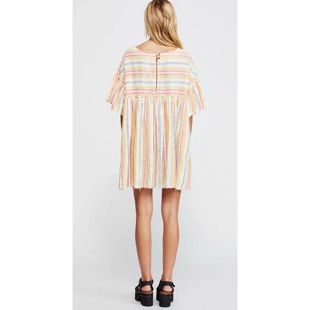 Free People‎ Summer Nights Striped Tunic Dress Size M Raw Edge Multicolor Beach