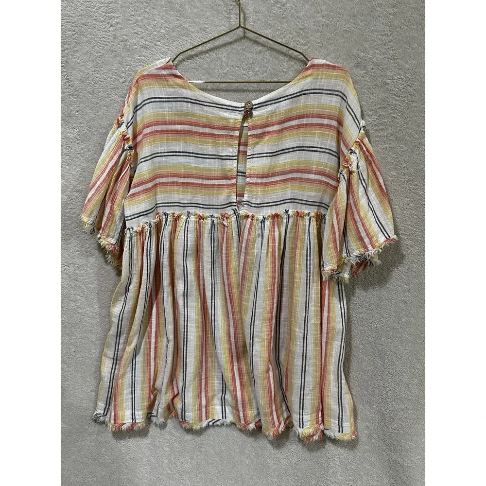 Free People‎ Summer Nights Striped Tunic Dress Size M Raw Edge Multicolor Beach