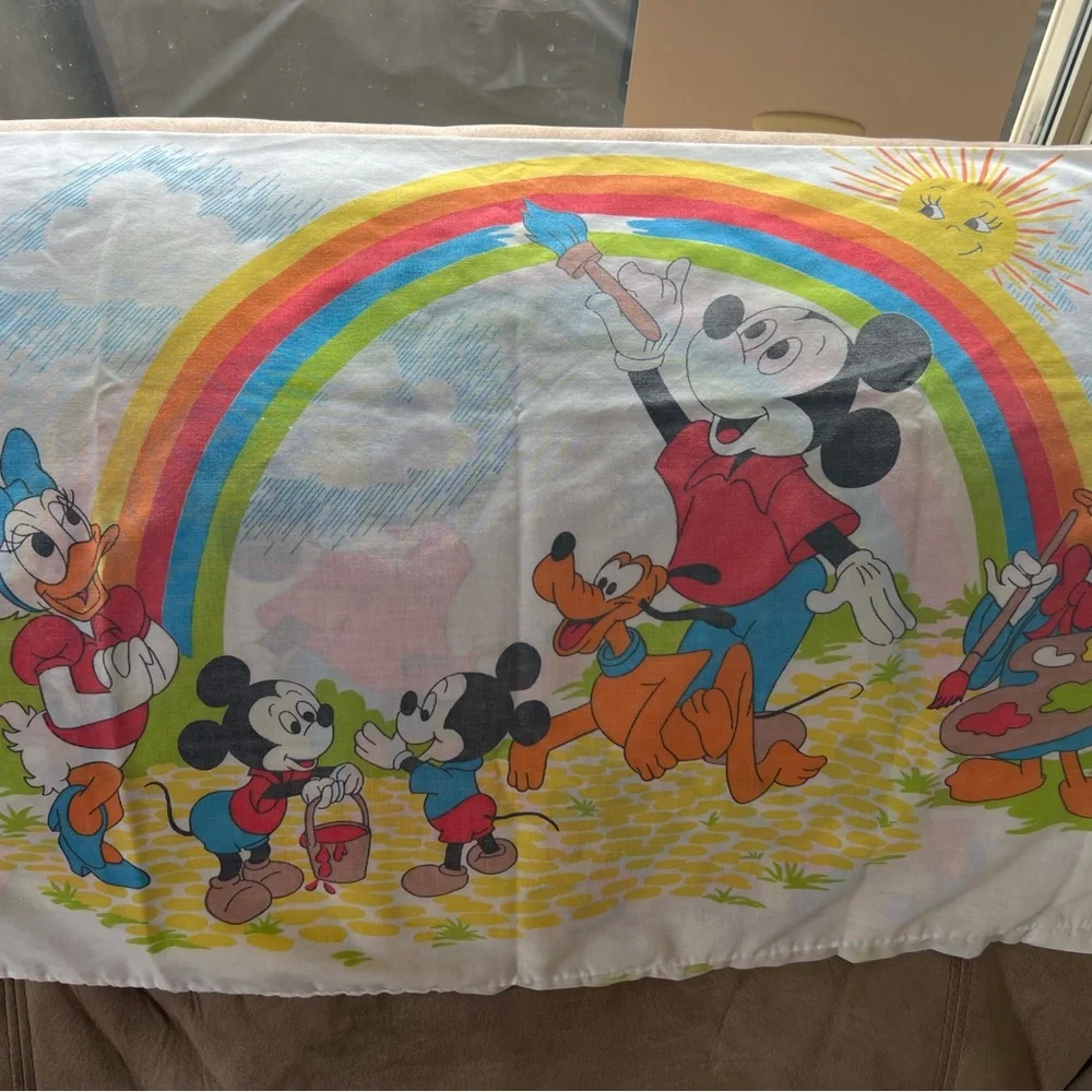 Vtg Twin Disney Pacific Mickey Mouse‎ Set of 3, Pillowcase, Fitted, & Flat Sheet