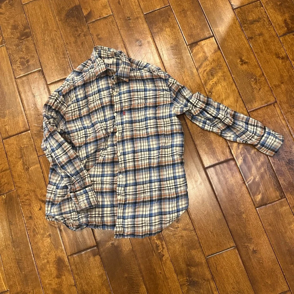 Levi's‎ Men's Plaid Flannel Button-Down Shirt - Blue & Tan