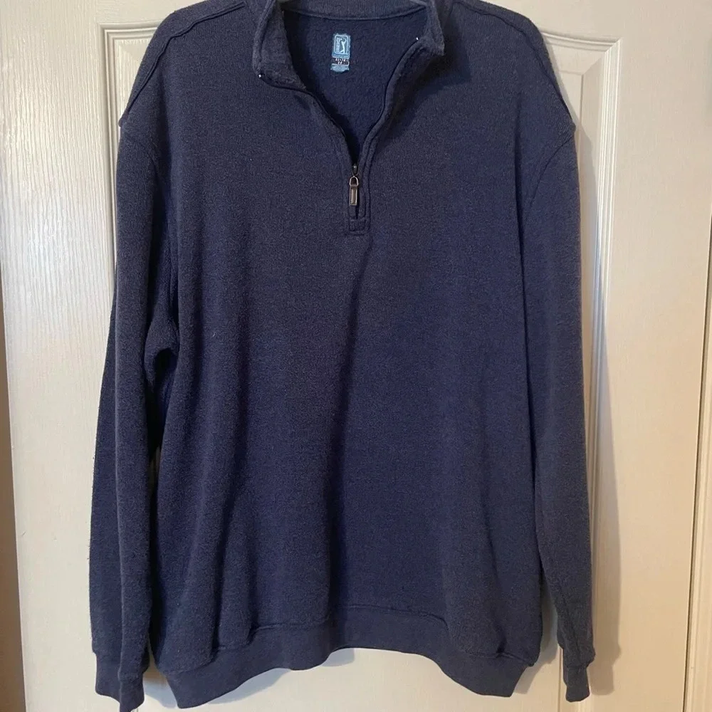 PGA TOUR Men’s Mock Neck 1/4 Zip Pullover Pockets Size XL Blue