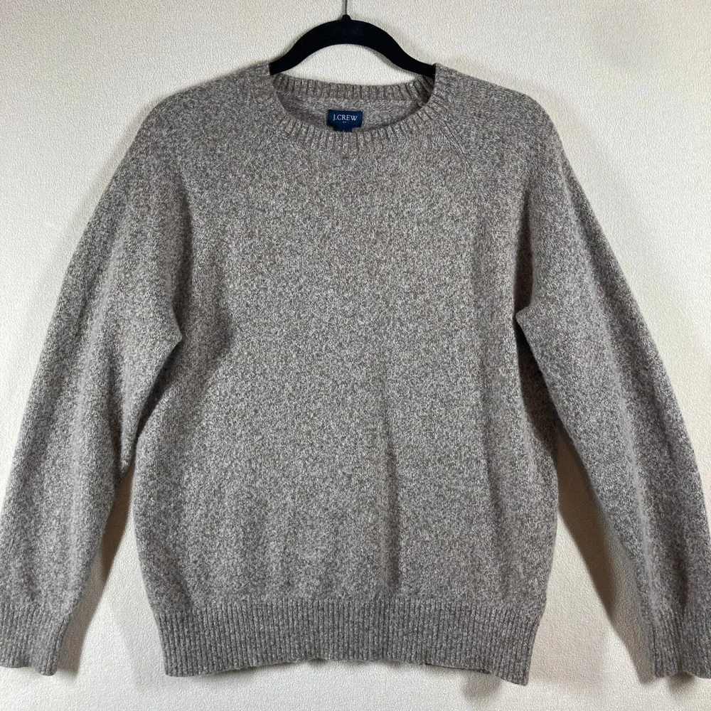 J. Crew Factory‎ Men's Wool Blend Crewneck Sweater Sz L Beige Preppy Classic