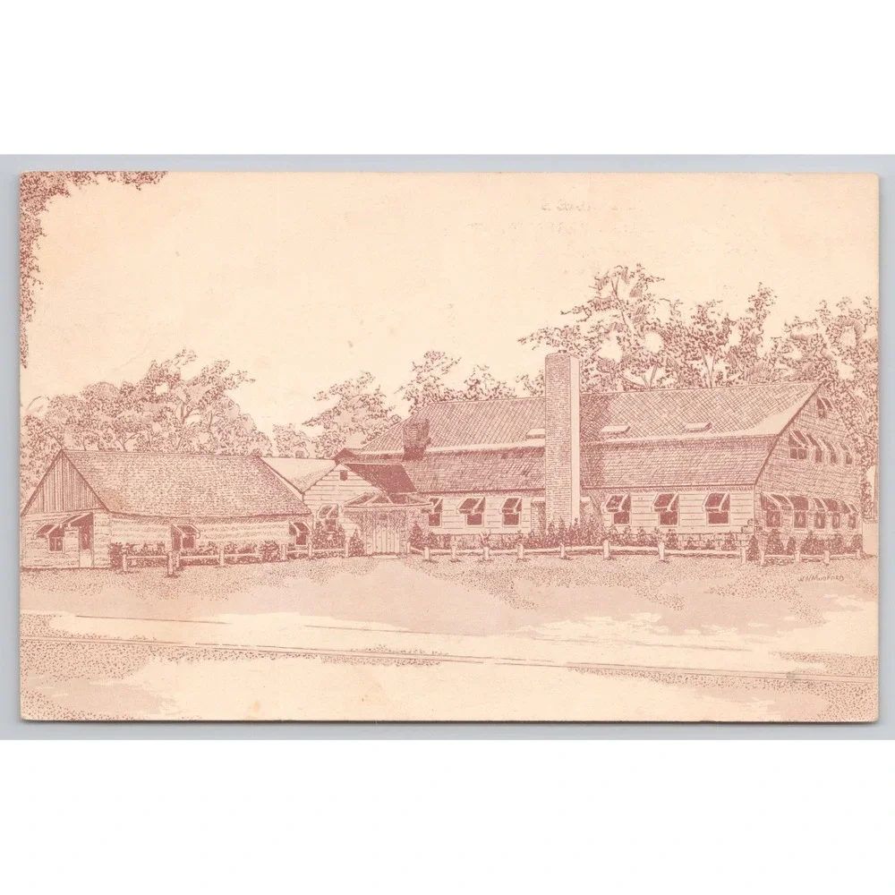 Bronco Charlies Original Log‎ Cabin Restaurant Oakdale NY Vintage Postcard