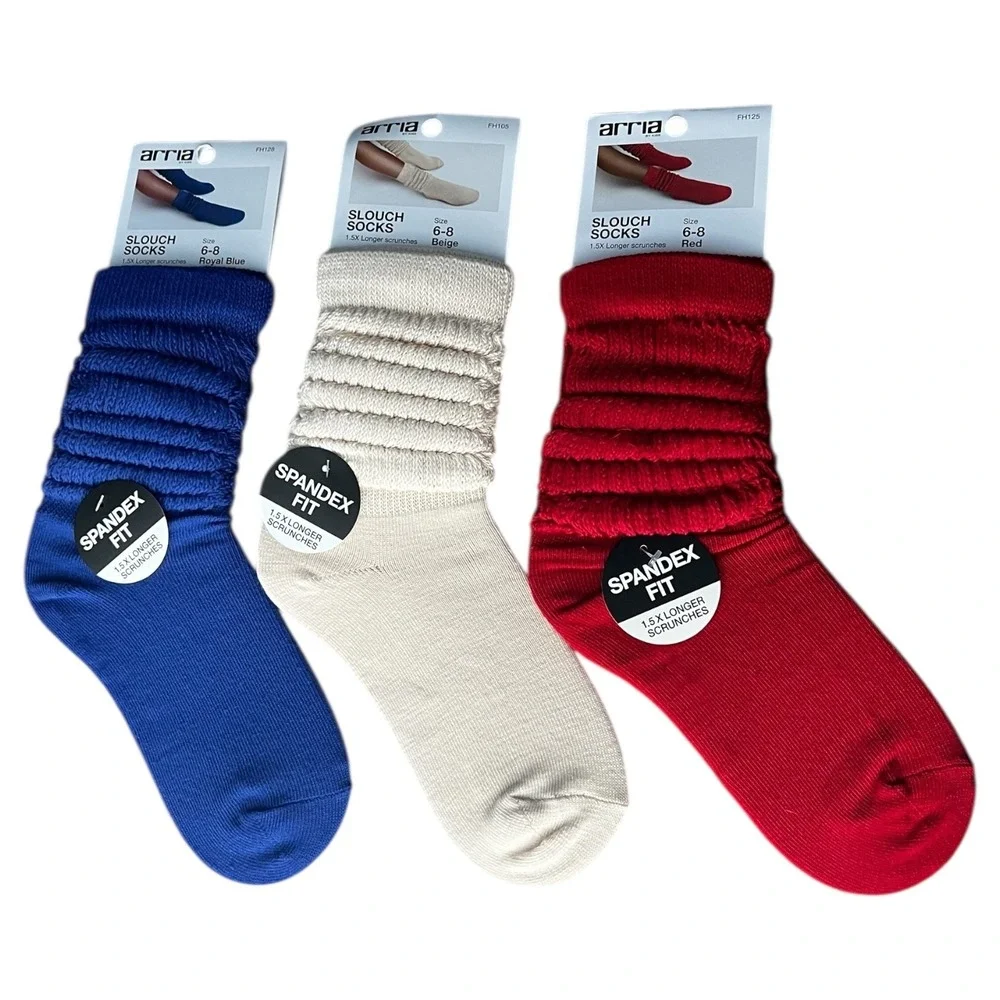 3 Pack Arria Slouch Socks Bundle Spandex Fit Retro Aerobics Y2K Gift Shoe Sz 6-8