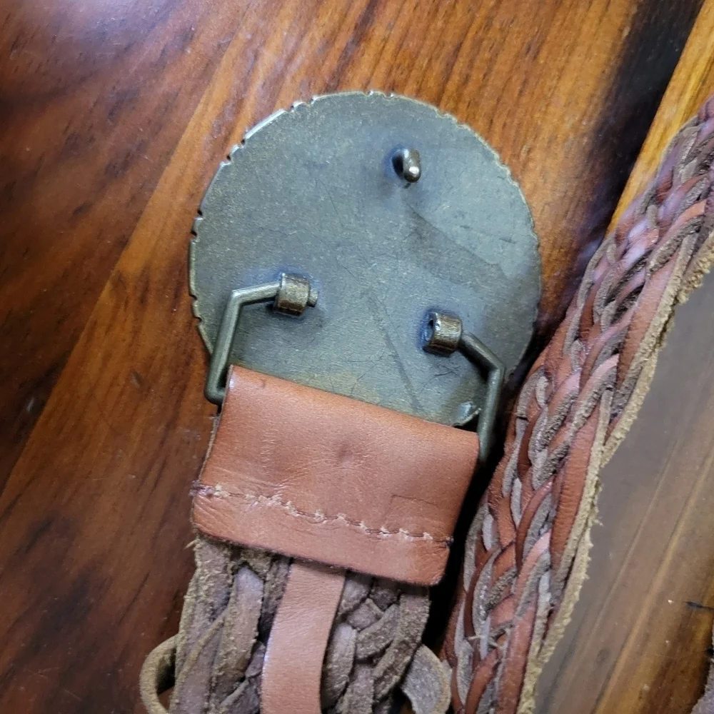 Boho Woven Leather Belt with Beaded Statement Buckle