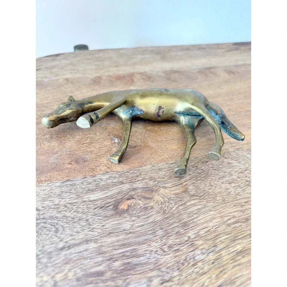 Vintage Solid Brass Grazing Horse Figurine Equestrian Decor 5.25 Inch