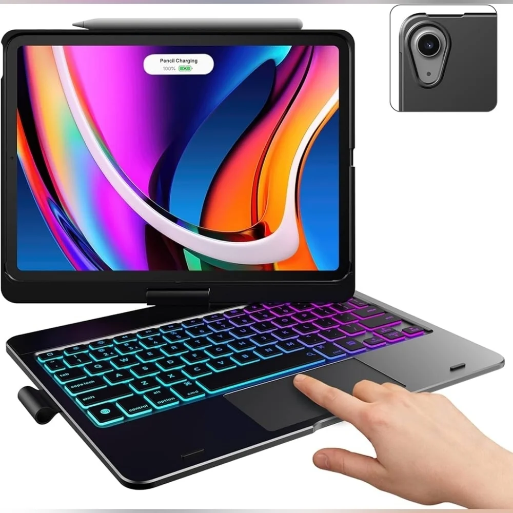 Typecase iPad Air 11” 2024 Touch Keyboard Case 360° Rotatable LED Backlit Black