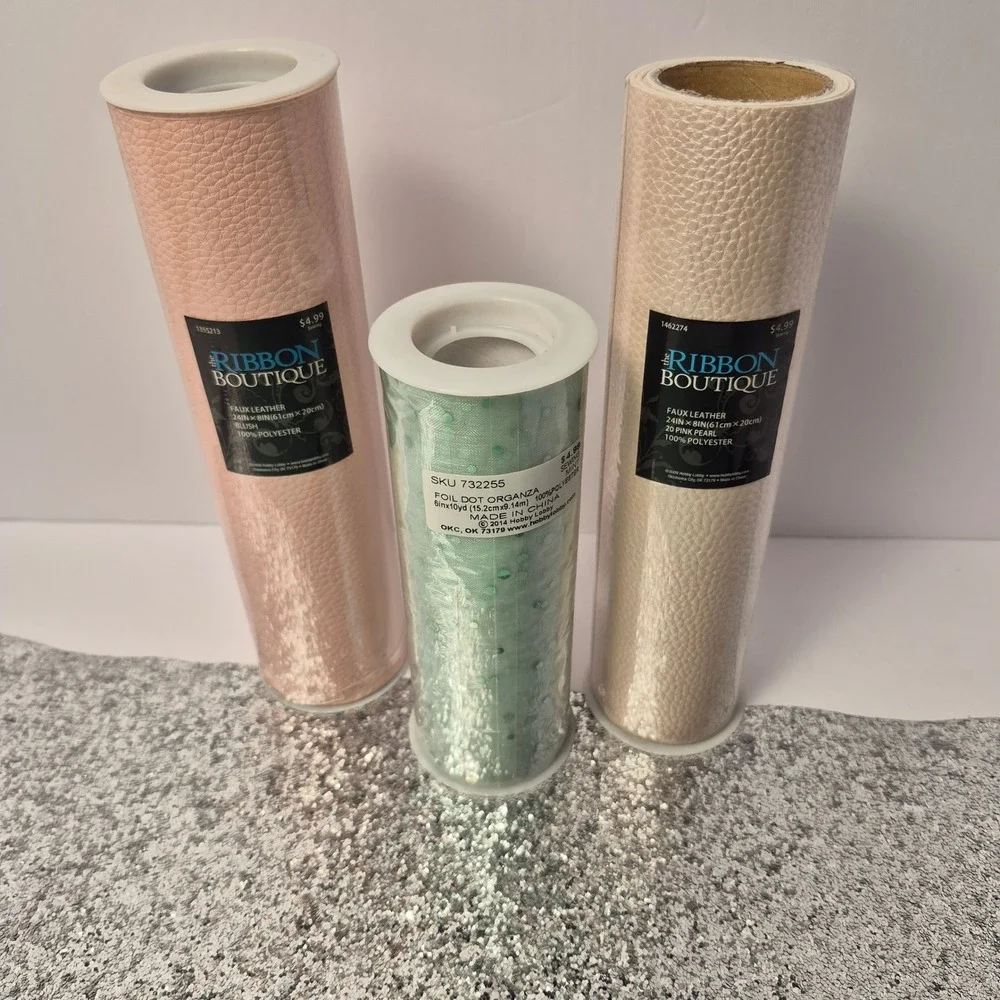 The Ribbon Boutique Faux Leather Organza Fabric Bundle Pink Mint Silver Good DIY